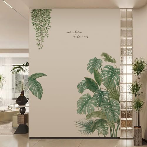 2 Pièces Stickers Muraux Feuilles, Autocollant Mural Plante Verte Tropicales Sticker Mural Feuille Muraux Vigne Fleurs Décoration Stickers Jungle Couloir Pour Murale Chambre Salon Bureau Mur TV