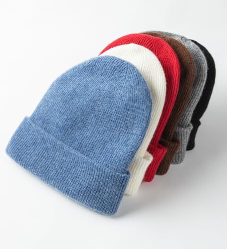 tonten 100% Reine Kaschmir Dual-Layer Mütze für Damen, Winter Dicke, weiche, warme Damen Skikappen (Blau)