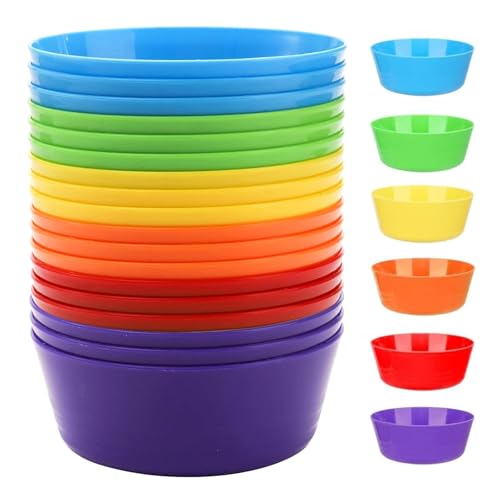 18 Pcs Plastic Serving Bowls, Reusable Plastic Bowls, 300ML/10oz Unbreakable Kids Bowl, Children's Noodle Bowl, Microwave Dishwasher Safe Toddler Bowls for Cereal Soup Fruit Salad (6 Colors)