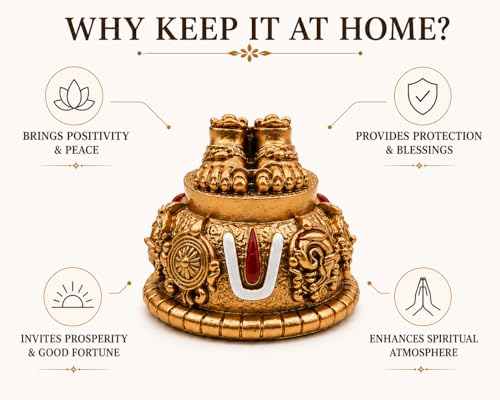 Image of Lord Balaji Charan Paduka Idol for Home Temple, Car Dashboard & Office Decor | Venkateswara Swamy Feet with Shanku Chakra Namam | Spiritual Showpiece | Pooja Gift for Housewarming & Festivals