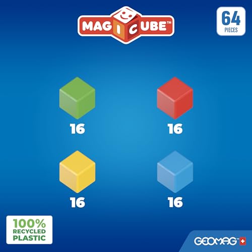 Geomag Jeux de Construction Magnétique pour Enfants Magicube - Jouets éducatifs pour Garçons et Filles 100% Recyclé - 24 Cubes Magnétiques Collection Green