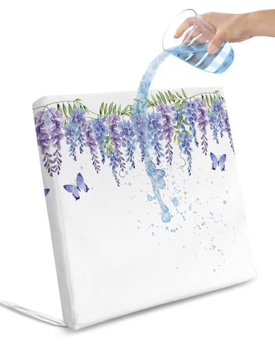 Edwiinsa Spring Floral Indoor/Outdoor Seat Cushions Cover,Waterproof Patio Chaise Lounge Cushion Cover for Beach Pool Side Chair Cushions 24x24x4 Pieces Watercolor Leaves Plant Butter-fly