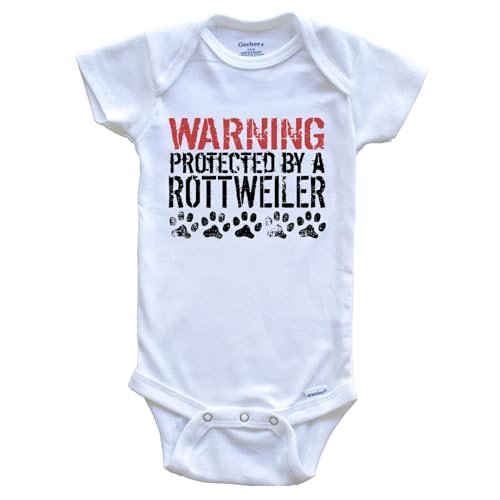 Warning Protected by A Rottweiler Funny One Piece Baby Bodysuit Funny Dog Baby Bodysuit