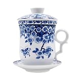 HODRME Chinese Porcelain Tea Mug-4 PCS Kit JingDeZhen Handmade Ceramic Kung Fu Tea Cup with Loose Le