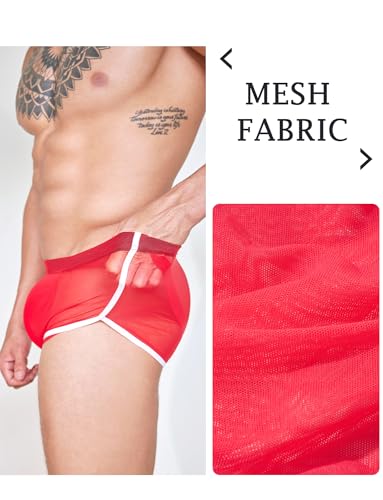FEOYA Men's Sexy Underwear with Bulge Pouch See Through Mesh Trunks Boxer Briefs Low Rise Jockstrap Short Leg Underpants4