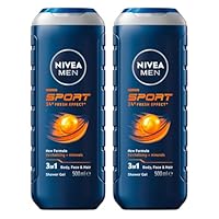 NIVEA MEN Sport Shower Gel and Body Wash 500ml | Energising Lime Scent | Enriched With Minerals to Revitalise Skin | For Body, Face & Hair | 24-Hour Fresh Effect | Removes Sweat & Dirt (Pack of 2)