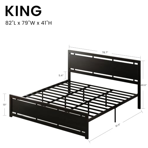 Image of LIKIMIO King Bed Frame with Headboard and Footboard, Metal Strong Supports, Easy Assembly, Noise-Free, No Box Spring Needed, Black