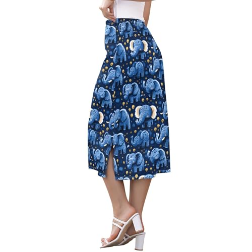 Faldas para mujer midi de cintura alta con estampado de elefantes 2