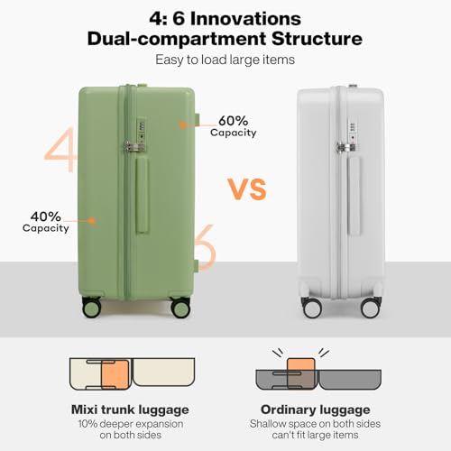 mixi 24'' Plus Trunk Luggage Medium Checked Luggage PC Hard Shell Rolling Travel Suitcases with Spinner Wheels & TSA Lock, Avocado Green by mixi - Used condition - Image 4