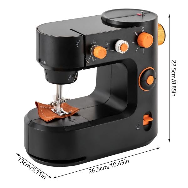 máquina de coser eléctrica para principiantes con 5 programas de costura LED modo de funcionamiento, pedal, corte portátil, mini máquina de coser para ropa, pantalones (negro)