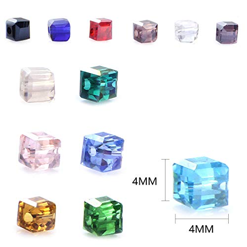 Cube Crystal Glass Beads, Wholesale Crystals Beading (Similar Cut #5601) Faceted Square Shape 4Mm Lot 700Pcs 14 Colors With Free Container Box,Zhubi #TOP2