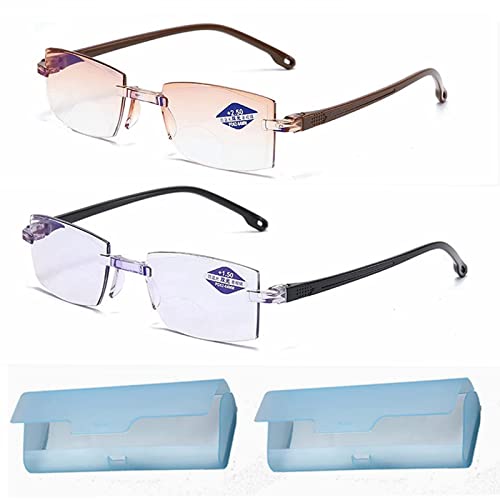 2pcs New Anti-Blue Progressive Far, Near Dual-use Reading Glasses, Diamond-Cut Bifocal Progressive and Anti-Blue Eyewear Ultralight Reading Glasses (+1.50/45-50 Year of Age)