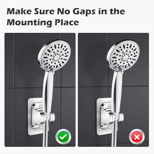 Jimkply Duschhalterung, Shower Head Holder und 10 Pcs Bodenablaufaufkleber, Duschkopfhalterung Ohne Bohren, Badzubehör Duschhalter(Silber)