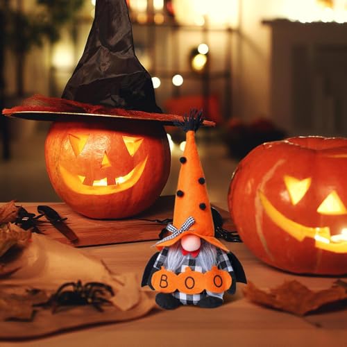 Halloween Zwerge | 2 Stück Kürbis Gartenzwerg Deko Für Halloween - Deko Figuren Für Draußen Drinnen Tisch Fensterbank Wohnzimmer Sofa – Bild 4