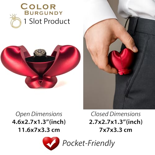 Image of VARLIKIYAZ Heart Shaped Ring Gift Box Romantic Unique Design Ring Holder Jewelry Case For Gifts, Wedding, Engagement, Proposal, Birthday and Anniversary (Burgundy)
