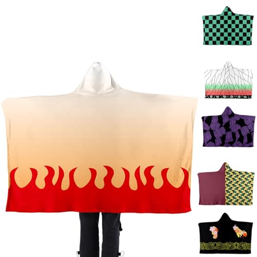 Juejuezi Anime Blanket Hoodie Cosplay Wearable Throw Blanket Shinobu Hooded Cloak Cape Shawl Soft Pajamas Unisex(M,LIANYAN-Yellow-A)