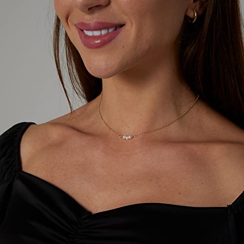 Beriso Pearl Necklaces For Women Dainty 14K Gold Plated Shining Chain Tiny Pearls Choker 3 Pearls Short Necklaces Mini Floating Pearls Choker Adjustable Delicate Jewelry Gift For Women Girls Friend #TOP3