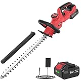 Cordless Hedge Trimmer, Bamse Electric Hedge Trimmer with 4000mAh Battery, 180° Adjustable Hedge Cutter, 20" Blade length, 0.65" Tooth Spacing, Blade Cover for Hedges, Branches, Shrubs, Twigs (Red）