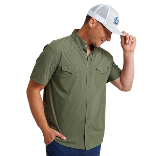 HUK Diamond Back Solid Short Sleeve Button, Fishing Shirt for Men