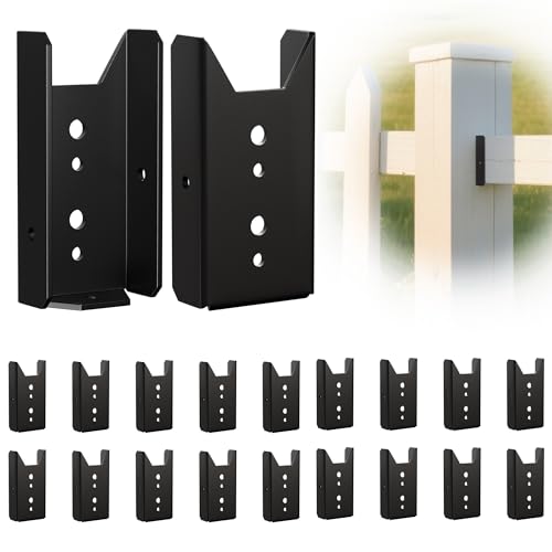 20PCS 2x4 Fence Brackets - Black Powder Coated 18 Gauge 2x4 Brackets for Wood Deck Rail to Post, Heavy Duty Steel Deck Railing Connectors 2 x 4 with Pre-Drilled Screw Holes
