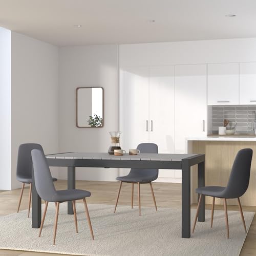 blumfeldt Menorca Expand - Mesa de jardín, Extensible, Aluminio/imitación Madera plástica, revestida de Polvo, Patas Regulables, Superficie de Mesa máx.: 213 x 95 cm, Oscura/Antracita - imagen 2