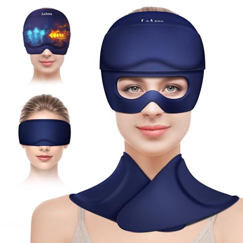Migraine Relief Cap and Neck Ice Pack Wrap with Ice Eye Masks,3 in 1 Detachable Hot and Cold Therapy Headache Relief Cap for Headaches, Stiff Neck,Eye Fatigue, Tension and Pain Blue