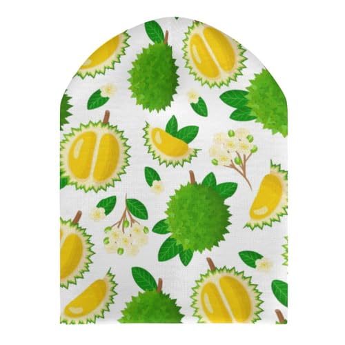 Fruit of Durian and Leaves Pattern Kids Beanie Hat for for Girls Boys Children Cap Winter Knitted Chemo Cancer Headwear Accessories Gifts Decoration Black3