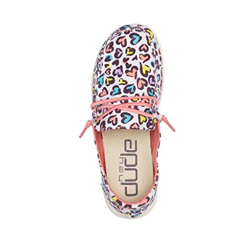 Image of HEYDUDE Girl's Wendy Youth White Leopard Size 4 | Girl's Shoes | Girl's Lace Up Loafers | Comfortable & Light-Weight