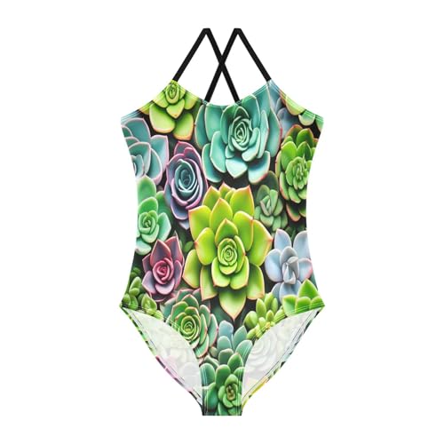 Girl Bathing Suits 3-10 Y Beach Swimwear, Succulent Plants Colorful