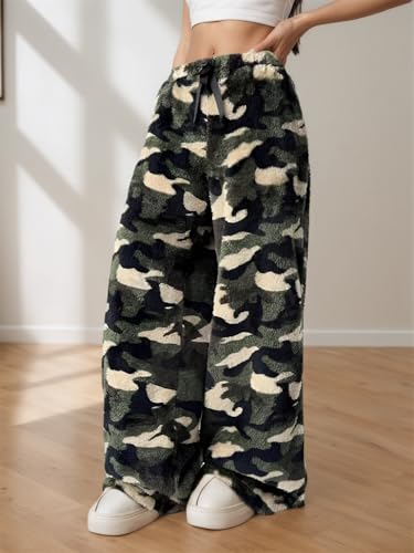Image of VCM Leopard Print Pants Y2k High Waisted Baggy Trousers Drawstring Fluffy Cheetah Fuzzy Pajama Sleepwear