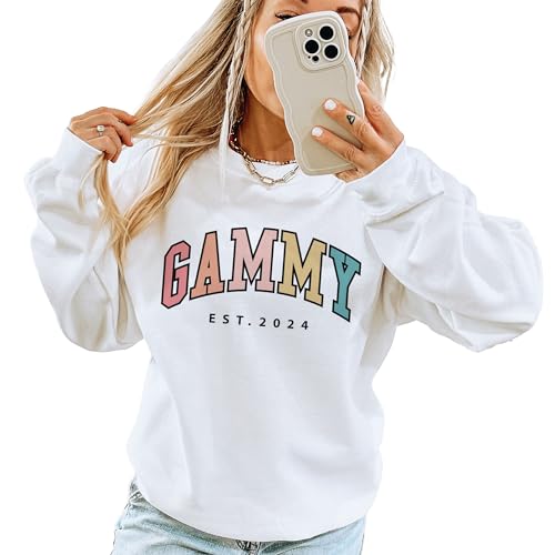 Custom Gammy Colorful Sweatshirt, Gifts For Women, Gammy Est New Grandma Sweater, Personalized Mother's Day Shirt, Pregnancy Announcement Gift, Long Sleeve Unisex Crewneck Sweatshirt Sand2