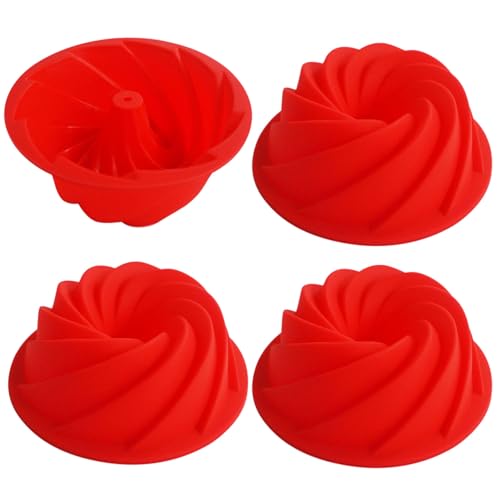 LoveDeal Small Silicone Cake Pan, 4 Inch Fluted Baking Pans, Mini Fluted Tube Spiral Round Molds for...