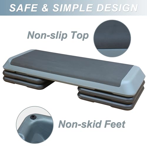 Step aeróbico de 110 cm ajustable con 4 elevadores gris para cardio en casa 2