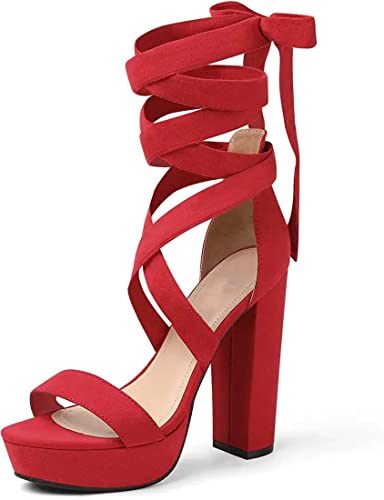 Image of JM LOOKS Strappy Heels for Women Chunky Heels High Heeled Sandals with Lace Up Fahsion Casual Block Heel Sandals,