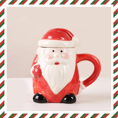 Tasse de Noël 3D en céramique, emballage cadeau, 400 ml, 1 tasse, 1 couvercle, motif de père Noël
