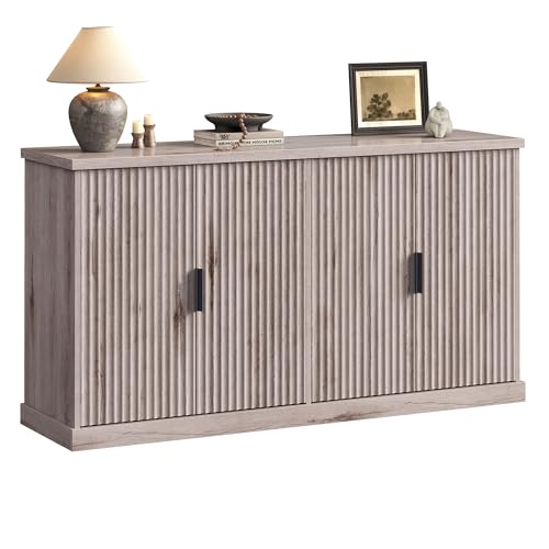 VASAGLE MAXE Collection - Buffet Cabinet, Console Cabinet, Sideboard with Adjustable Shelves, Fluted Doors, Transitional, Kitchen Pantry, Washed Gray