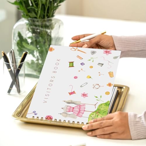 Image of Visitor Book - 8 x 12 Inches | Fashion Accessories Wire Bound Guest Register for Hotels, Offices, Exhibitions & Business Use | Medium Size Visitor Log Book for Reception & Front Desk