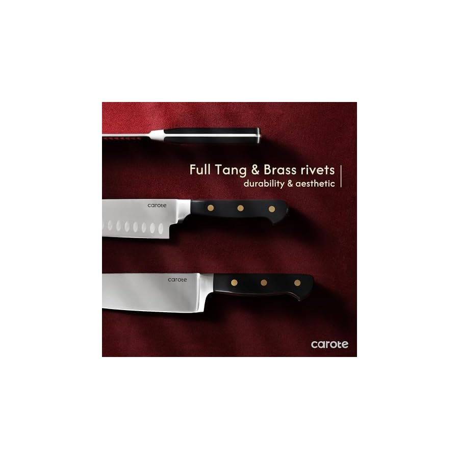 CAROTE-11PCS-Knife-Set-with-Block-for-kitchen-Stainless-Steel-Razor-Sharp-Blade-Triple-Riveted-Ergonomic-HandleEssential-Knife-Set-Black CAROTE 11PCS Knife Set with Block for kitchen, Stainless Steel Razor-Sharp Blade, Triple Riveted Ergonomic Handle,Essential Knife Set, Black