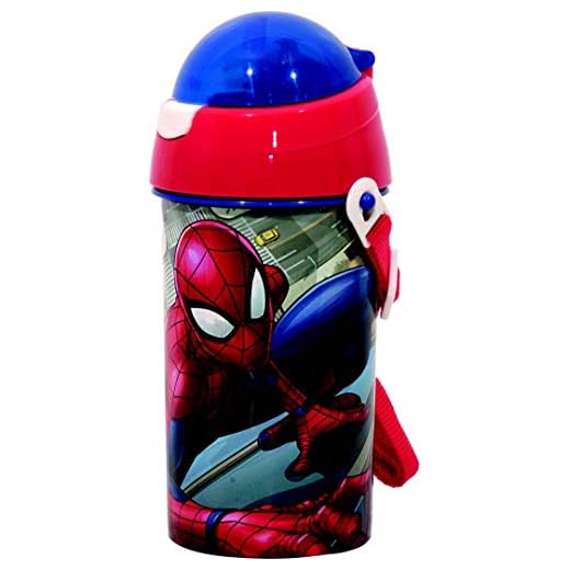 Spiderman stor flaska med uppfällbart lock och permanent sugrör