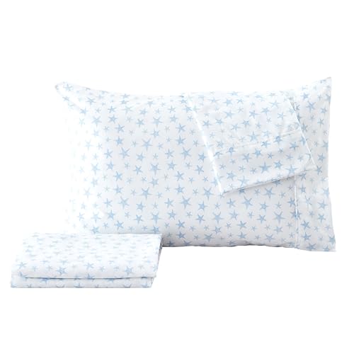 Image of Great Bay Home King Coastal Microfiber Sheet Set - 4-Piece Nautical-Printed, Ultra-Soft Sheets - Beach-Themed Bedding Sheets & Pillowcases (Starfish - Blue)