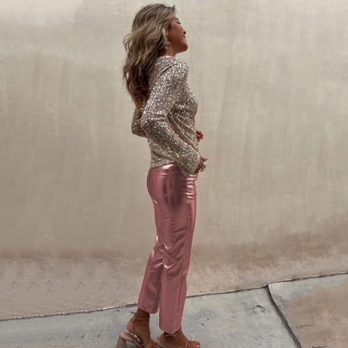 Shiny Metallic Women's Holographic Glitter Rave Dance Cropped Pants3