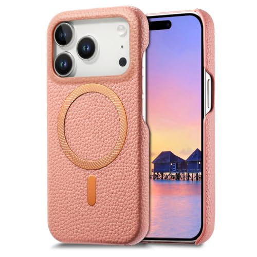 Étui iPhone 15 Plus cuir rose coque rigide magnétique chic