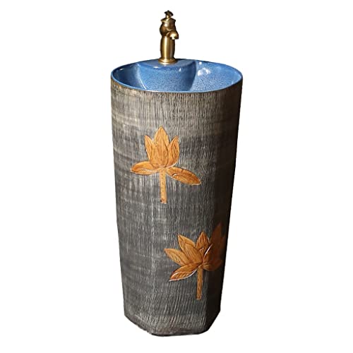 Lavabo de cuisine et de salle de bain moderne en céramique sculpté Lotus sur pied Design élégant Colonne intégrée pour une décoration d'intérieur élégante