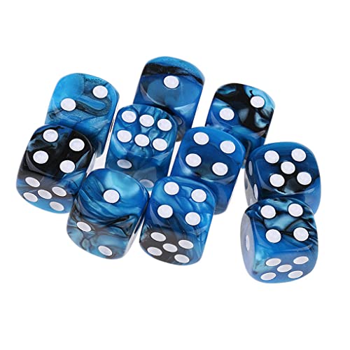 Yourandoll 10 pièces dés polyédriques D6 dés 16mm de Jeux de dés en Acrylique pour DND Dice RPG MTG Table Jeux (Bleu Noir) Cover