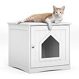 HAPPAWS Cat Litter Box Enclosure Furniture, Modern Box Hidden, Sturdy Wooden Night Stand and Cat House Side Table, Easy Assembly, Fit Most of Litter Box, White