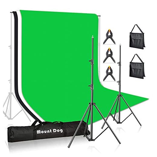 MOUNTDOG Photo Backdrop Stand Kit 10x6.5ft Background Stand Support System with 3 Muslin Backdrop Kits(White/Black/Chromakey Green Screen Kit) and Carry Bag for Portrait,Photo Video,Photography Studio