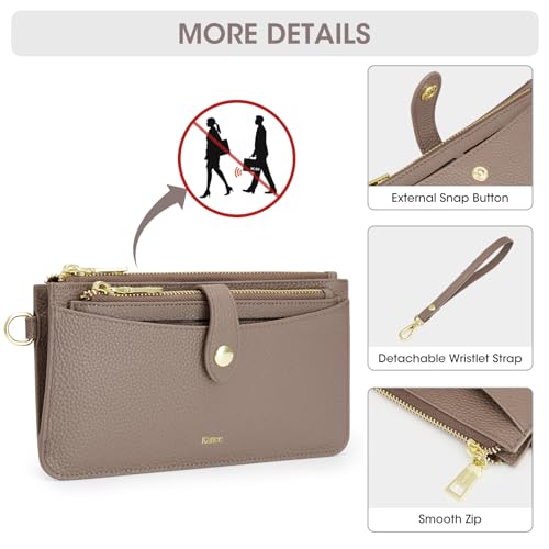 Image of Kattee Leather Wristlet Wallets for Women, RFID Wallets Women, Top Grain Leather Card Holder Phone Purses Clutch Bags