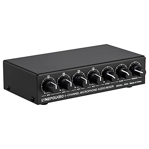 HUIOP Mixer de Microfone de 4 Canais Suporta Saída Estéreo Mini Mixer de Áudio com Ajuste de Graves