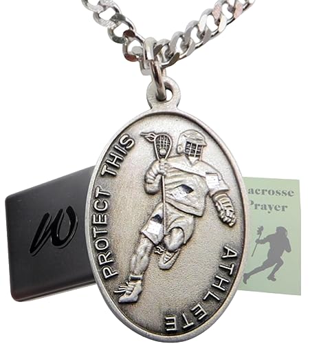 Westmon Works Lacrosse Medal Necklace for Men with St Sebastian Pewter Medallion Stainless Steel Chain Boxed Set with Prayer Card Saint Expressions Premium Jewelry for Athletes