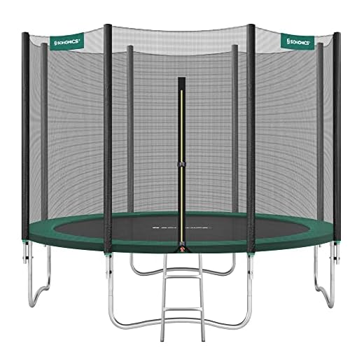 SONGMICS Cama Elástica de 305 cm (10 Pies), con Red de Protección, Certificado TÜV Rheinland GS, Cubierta de Muelle, Escalera, Capacidad Carga 150 kg, para Patio Jardín, Verde STR10GN